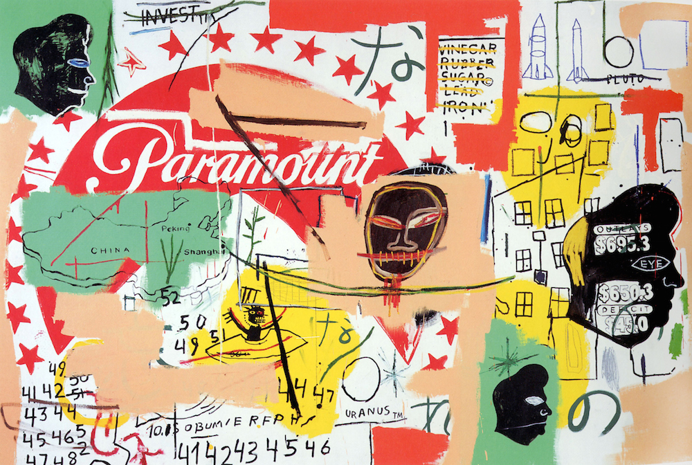 Jean-Michel Basquiat and Andy Warhol, Paramount, 1984–85. Acrylic on canvas, 76 × 105 in. Private collection. © 2018 Jean-Michel Basquiat Estate. Licensed by Artestar, New York. © The Andy Warhol Foundation for the Visual Arts, Inc. / Artists Rights Society (ARS), New York.